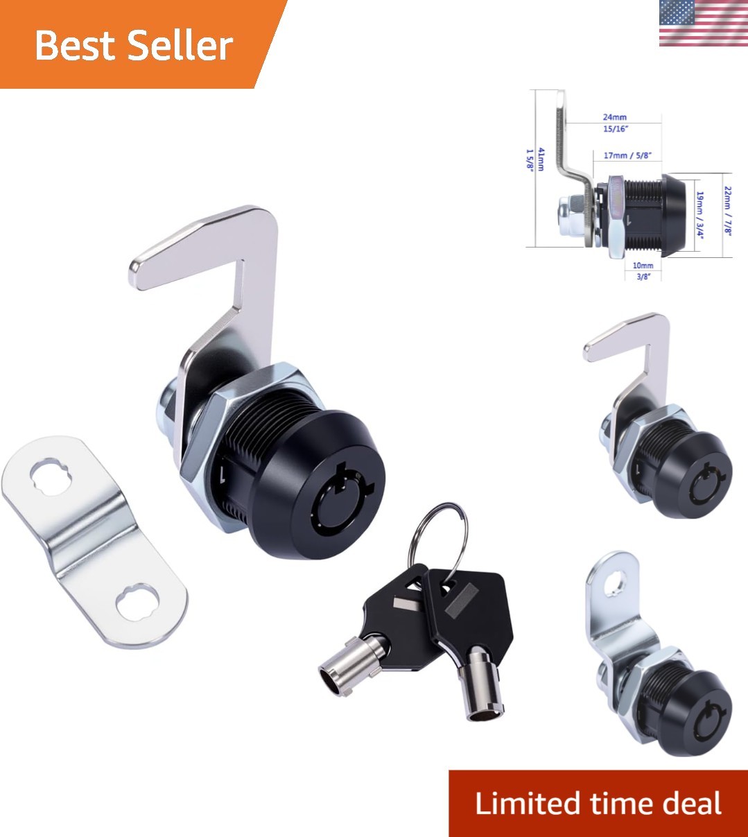 5/8 Inch Black Cam Lock - Keyed Alike, Easy Install for Cabinets & Drawers