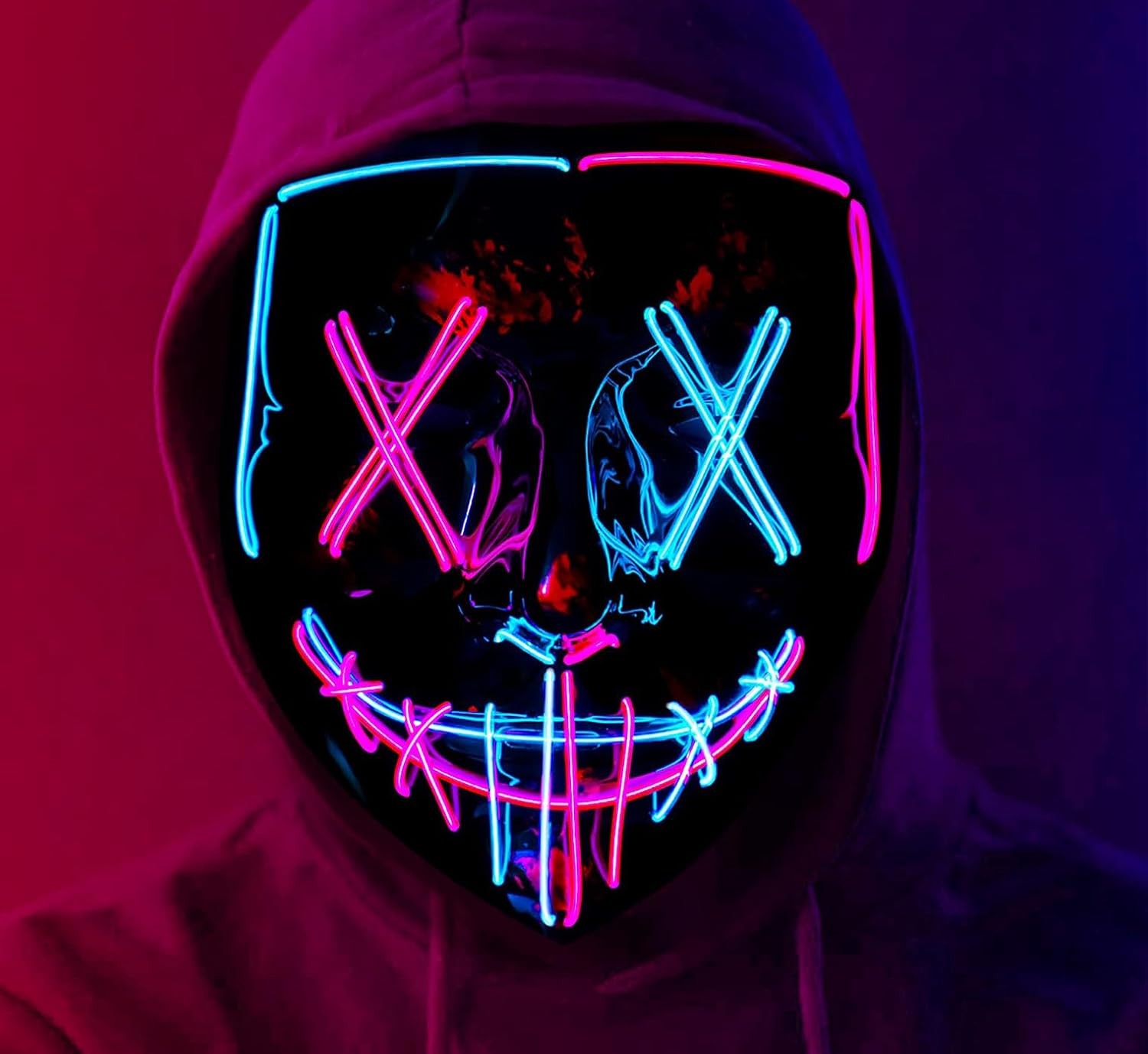 Light Up Mask, LED up Masks, The Purge Mask with 3 Lighting Pink X Blue