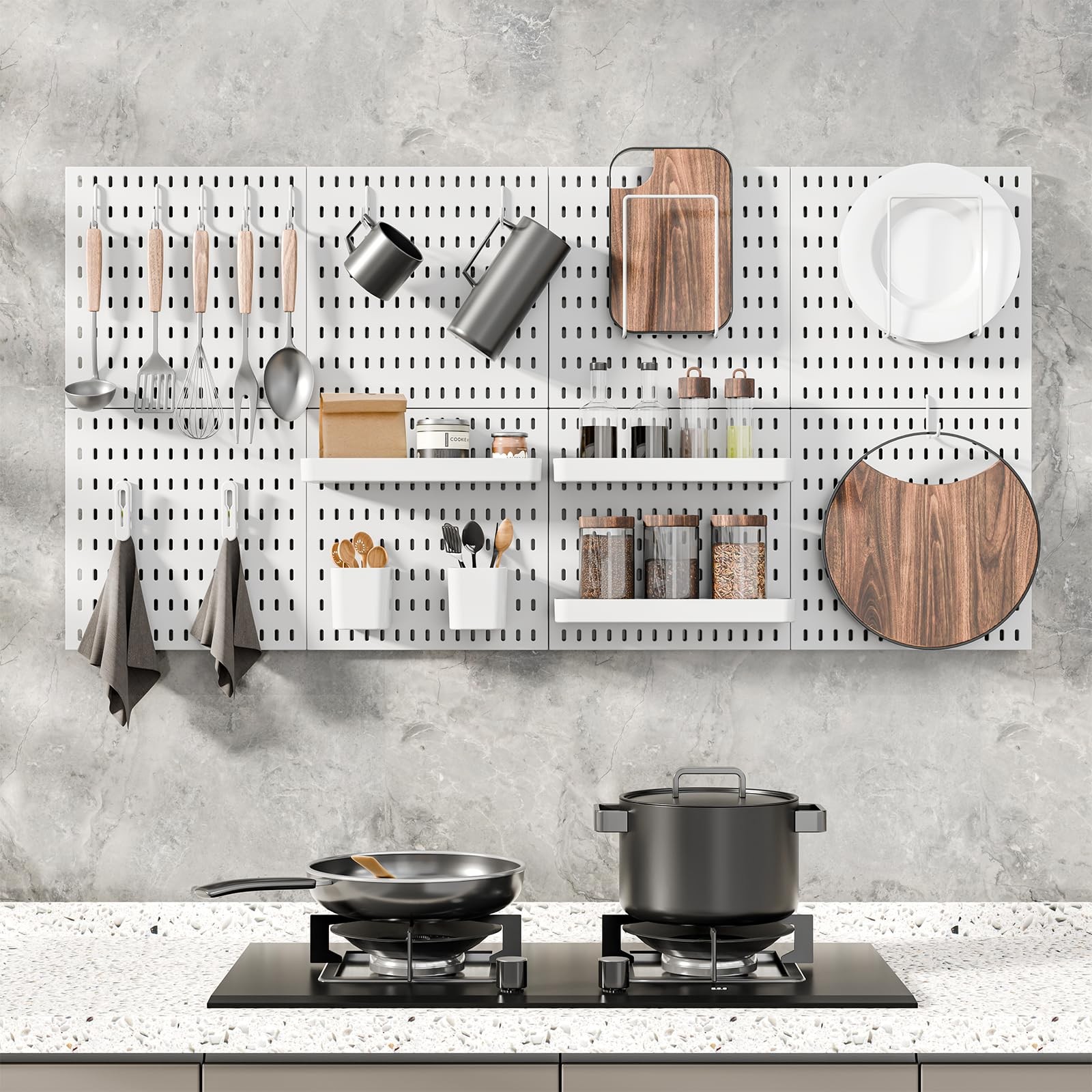 White Pegboard Combination Kit Wall Mount Storage 4 Panel 14 Accessory 22x22
