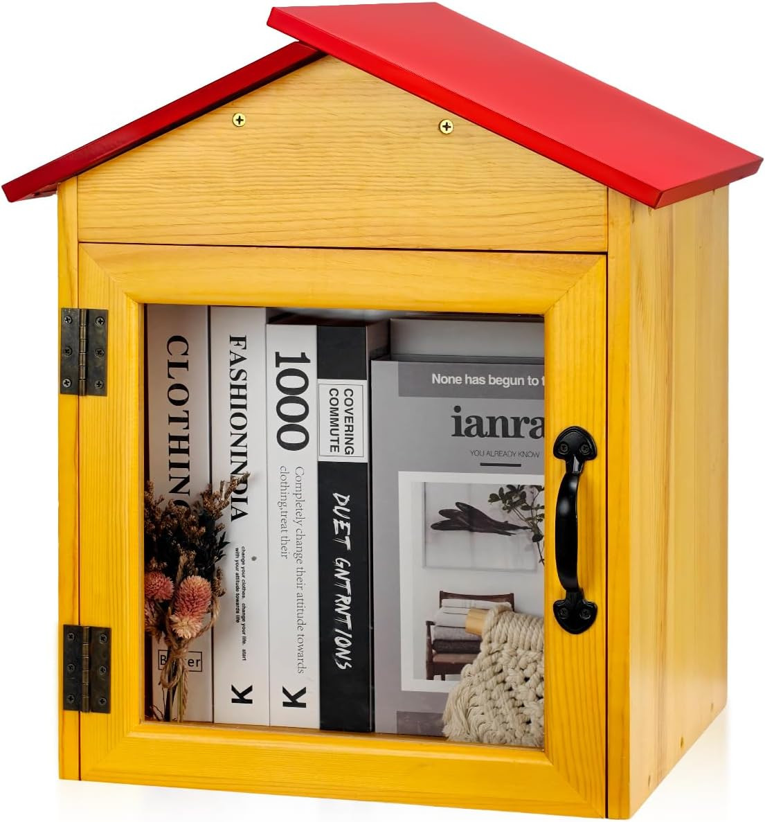 Red Wooden Outdoor Library Box for Community Book Sharing and More