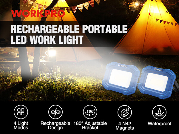 WORKPRO 2Pack 2000LM Work Light Super Bright Rechargeable Magnetic LED Worklight