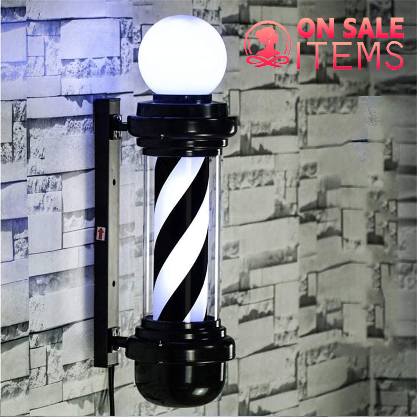 Barber Pole Red Blue White Black Stripes LED light Outdoor Rotating Wall Lamp US