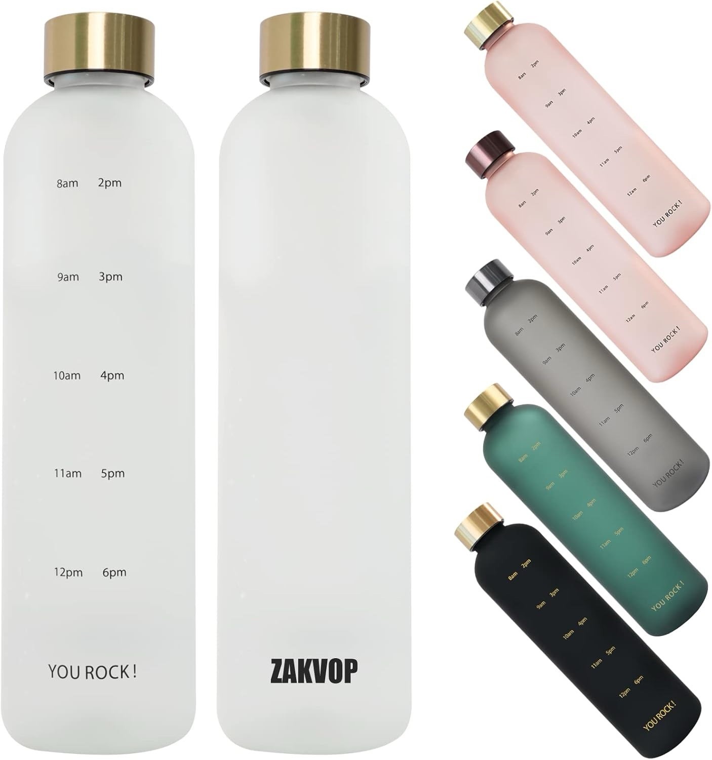 ZakVop Motivational Water Bottle with Times to Drink (White, 32oz)