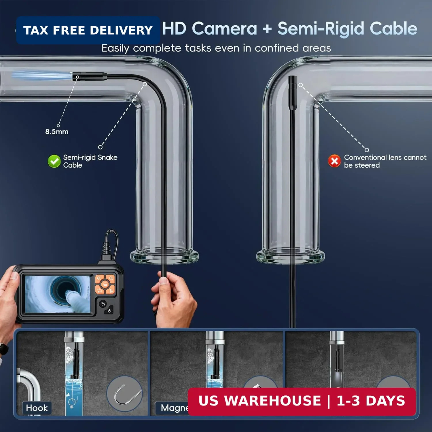 SKYBASIC Industrial Endoscope Borescope Camera with Light, 4.3'' HD Digital Hand