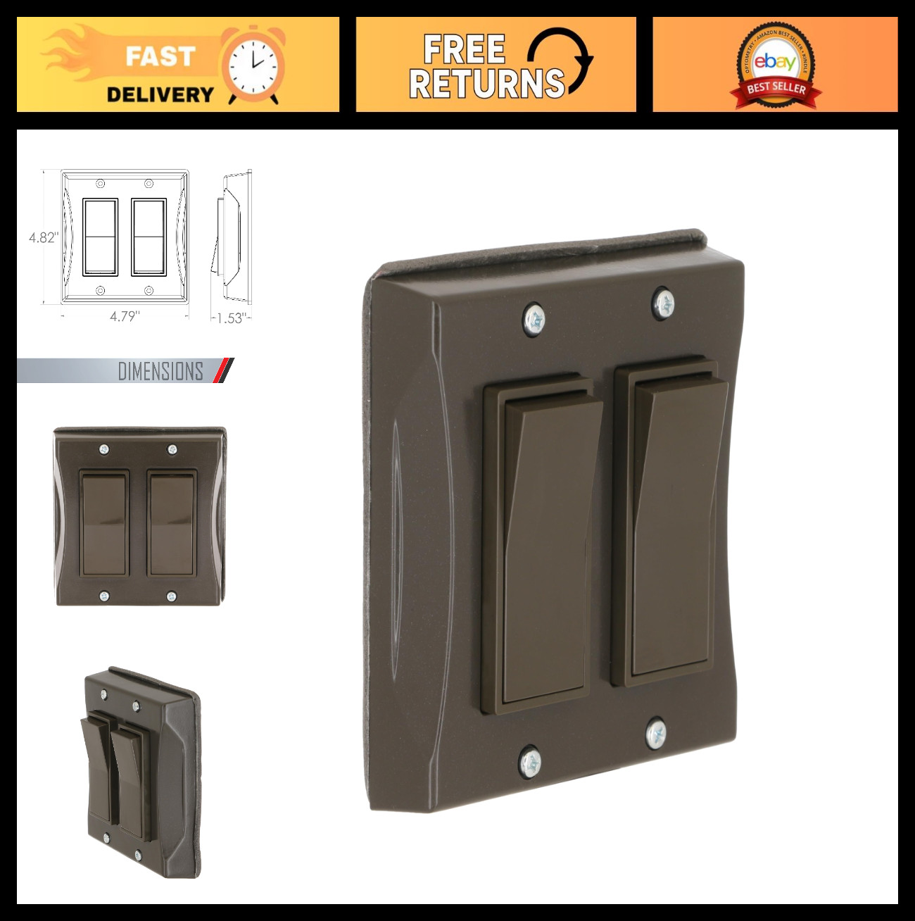 Weatherproof 2-Gang Light Switch Cover - Bronze Decorator, Outdoor Rocker, Scrat