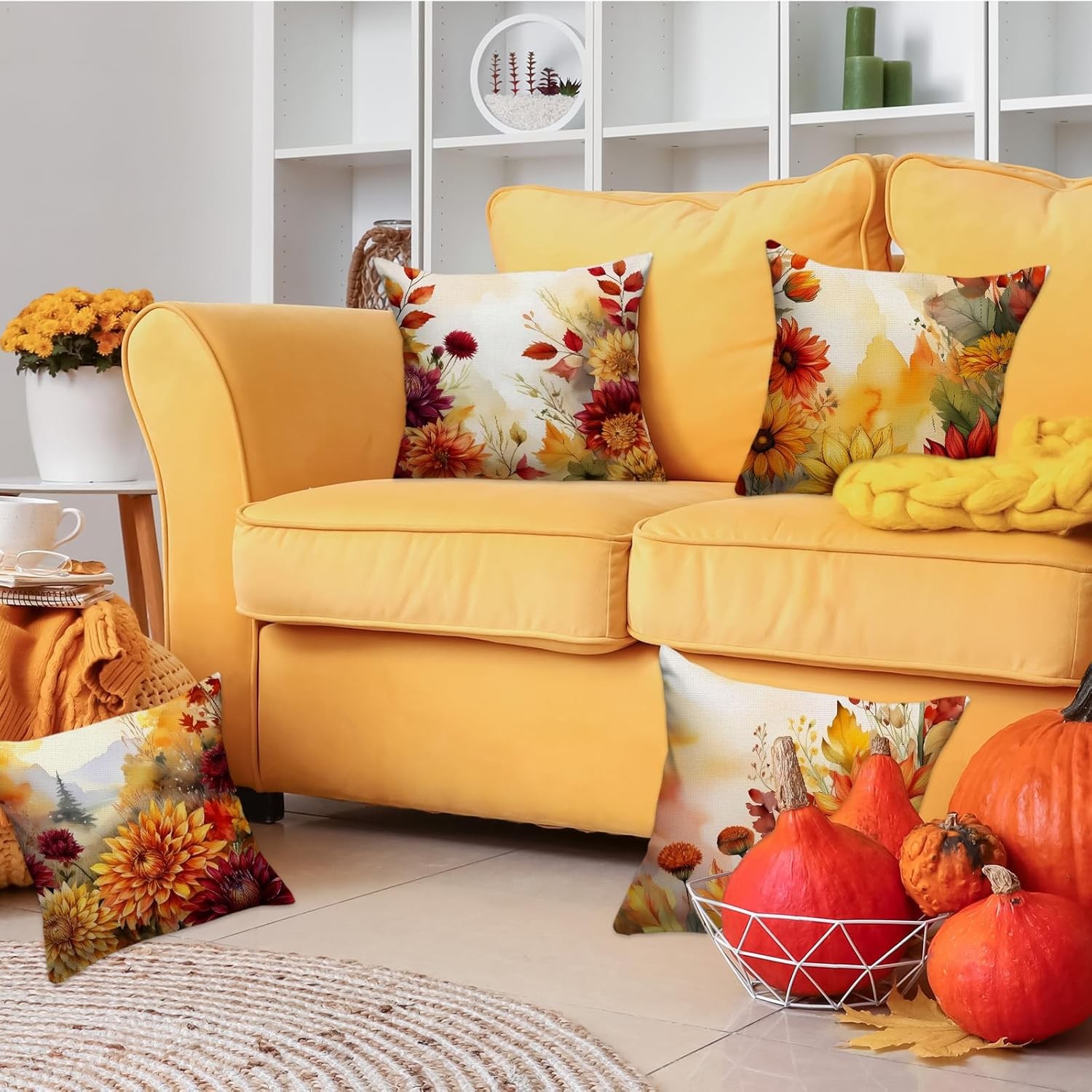 Fall Pillow Covers Set of 4, 18x18 Inches