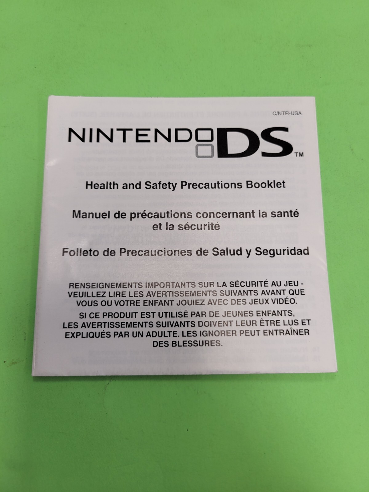 Nintendo DS Authentic Health & Safety Precautions Manual Booklet Only
