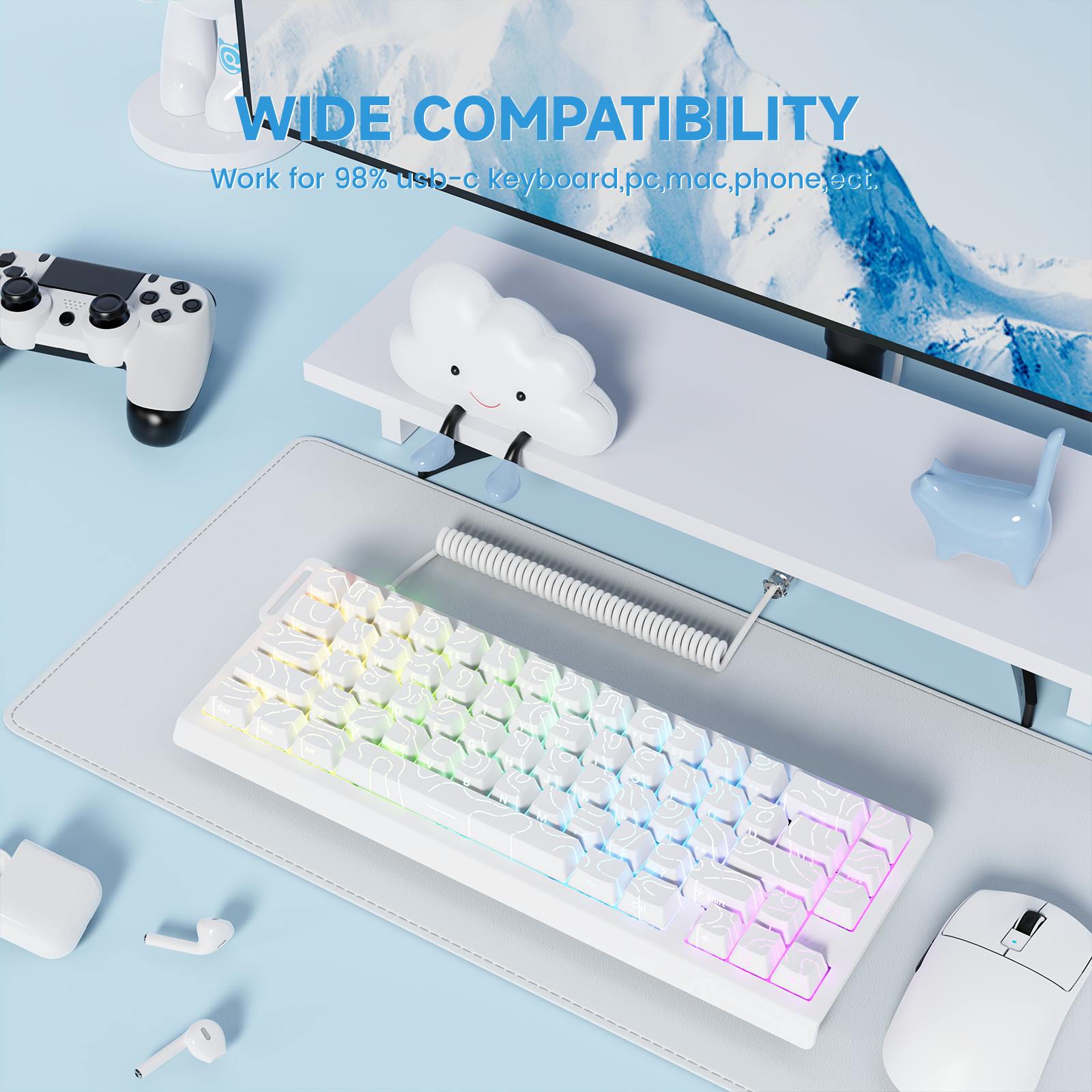 ATTACK SHARK C01 ULTRA Custom Coiled USB-C Cable for Keyboard/Mouse, RGB Light