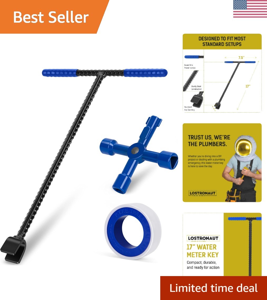 17" Water Meter Key - Professional Garden and Plumbing Tool for Opening and C...