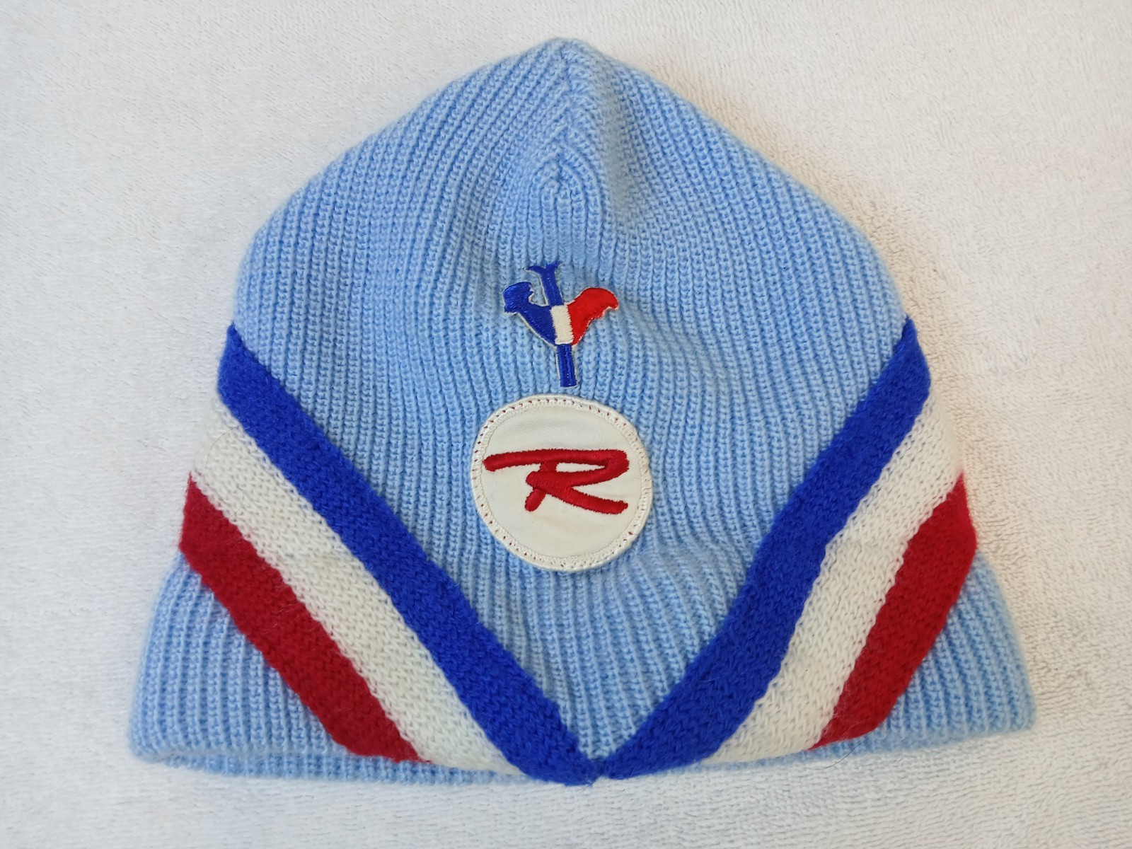 Vintage Blue 1970’s ROSSIGNOL Wool Ski Hat Knit Beanie Ski Snowboard Retro USA