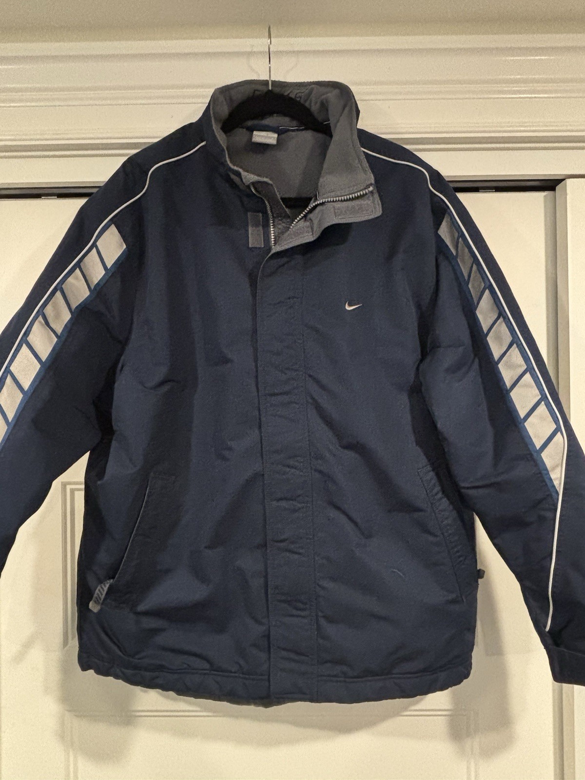 Nike Full Zip Reflective Sleeves Collared Jacket Mens Large Navy Blue Logo