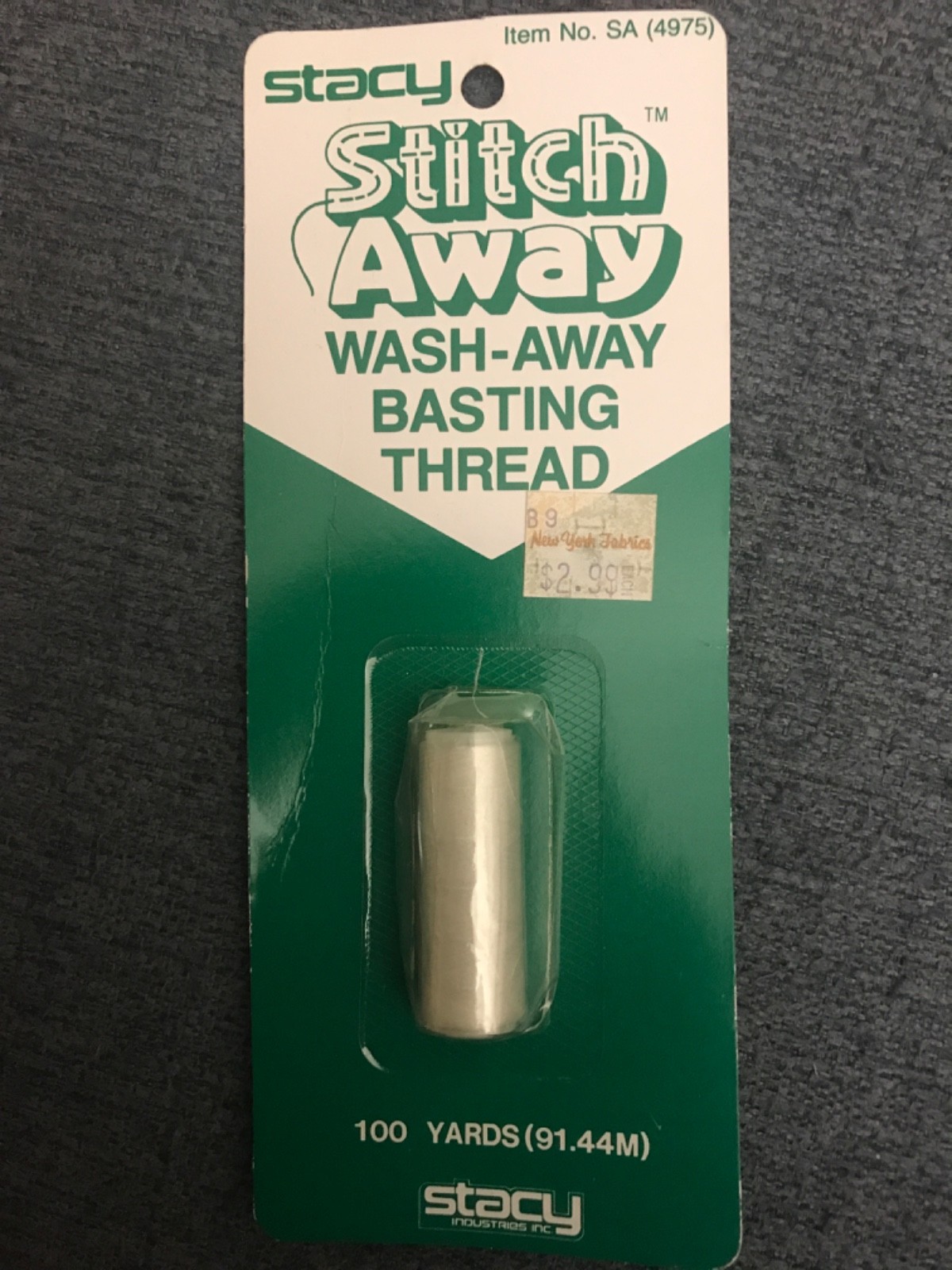 New STACY Stitch Away Wash-AWay Water Soluble Basting Thread - 100 Yards