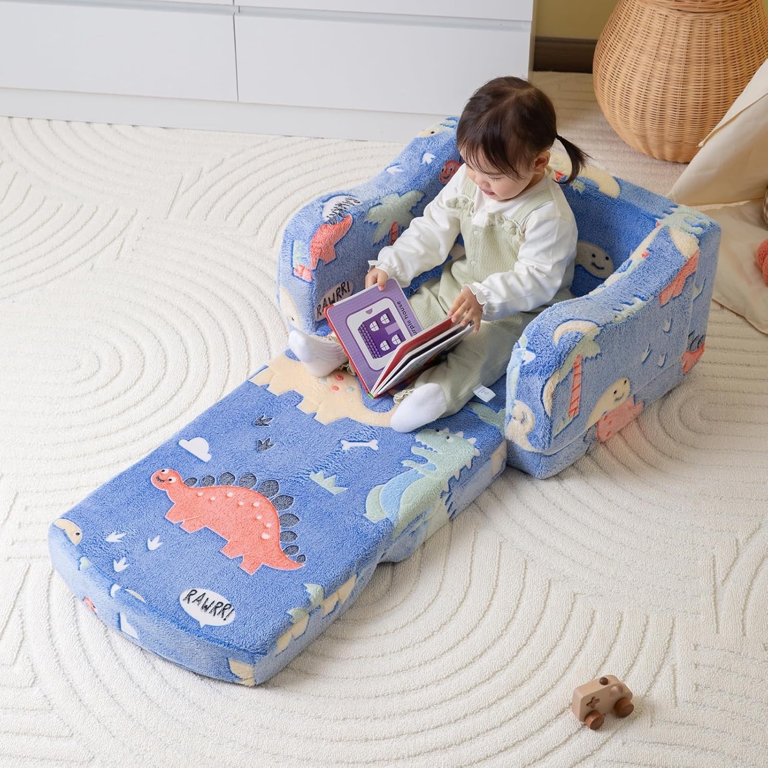 Convertible Plush Toddler Couch with Dinosaur Theme - Ideal for Relaxing & Play