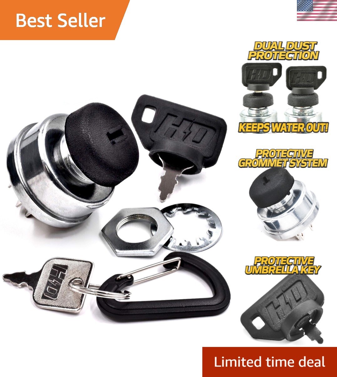 Ferris Ignition Key Switch with Dual Dust Protection & Spare Keys - 2 Positions