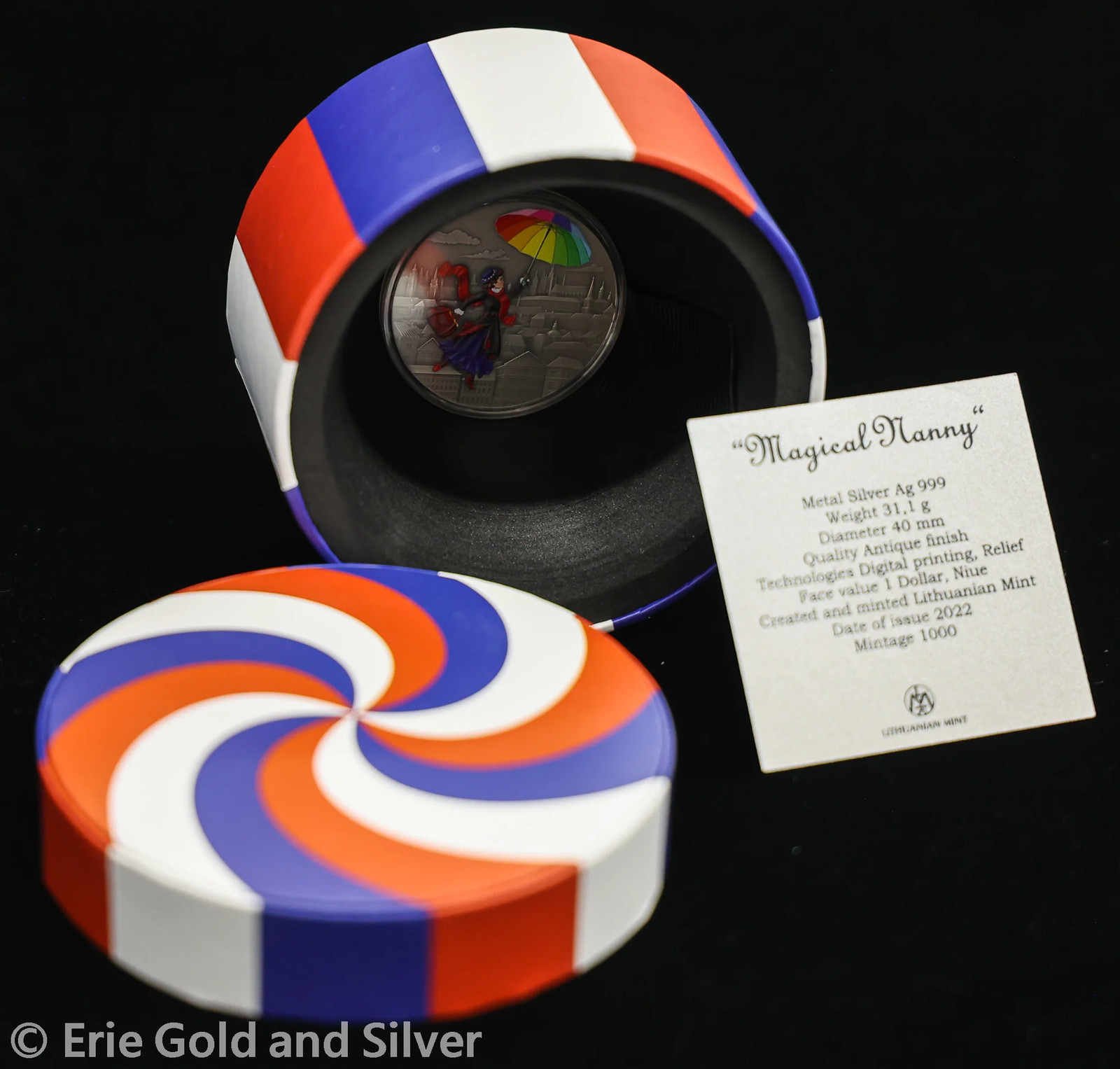 2022 $1 Niue 1 oz Silver Lithuanian Mint Magical Nanny Mary Poppins Box & COA