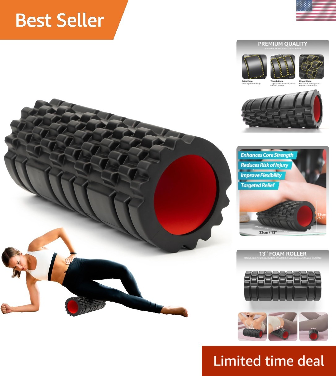 Durable 13" Foam Roller - Trigger Point Release Tool for Athletes and Runners