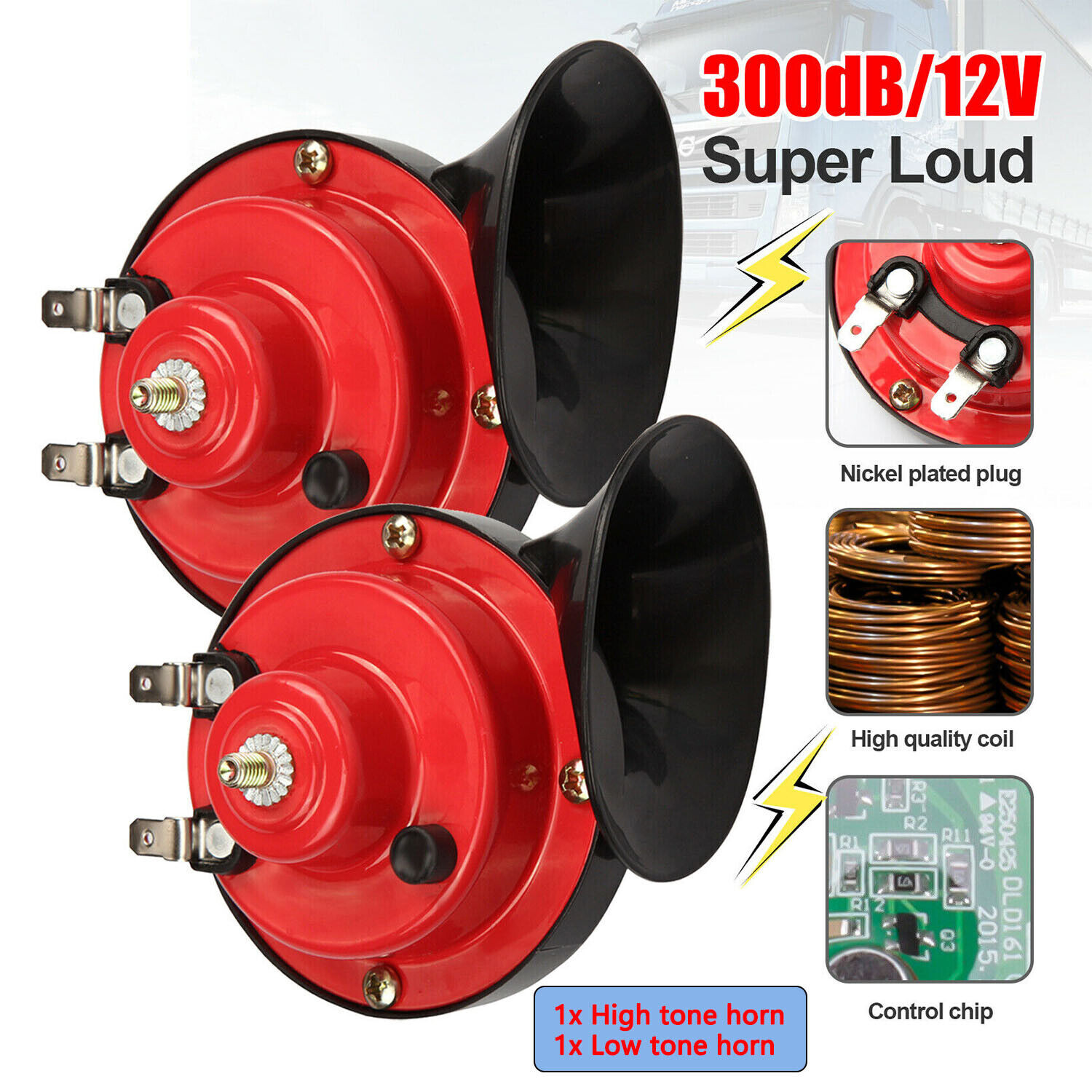2pcs Super Train Horn For Trucks SUV Car Boat Motorcycle Electric Horn-12V 300DB