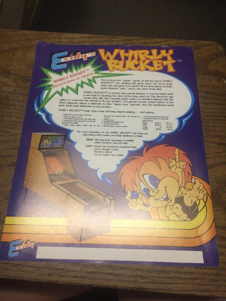 Exidy's WHIRLY BUCKET Skee Ball Style flyer- good original