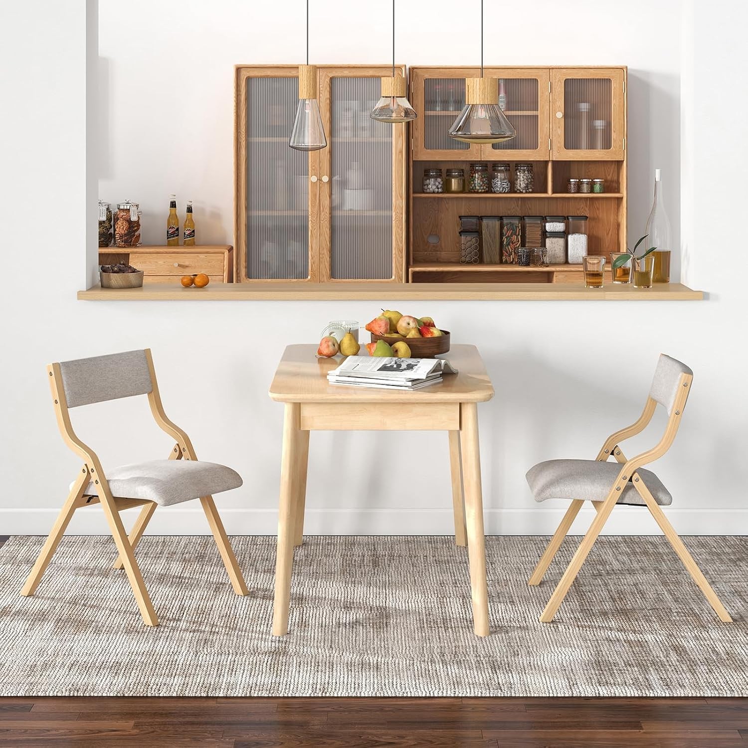 No Assembly Folding Dining Chairs Set of 2 Kitchen Chairs with Linen Padded