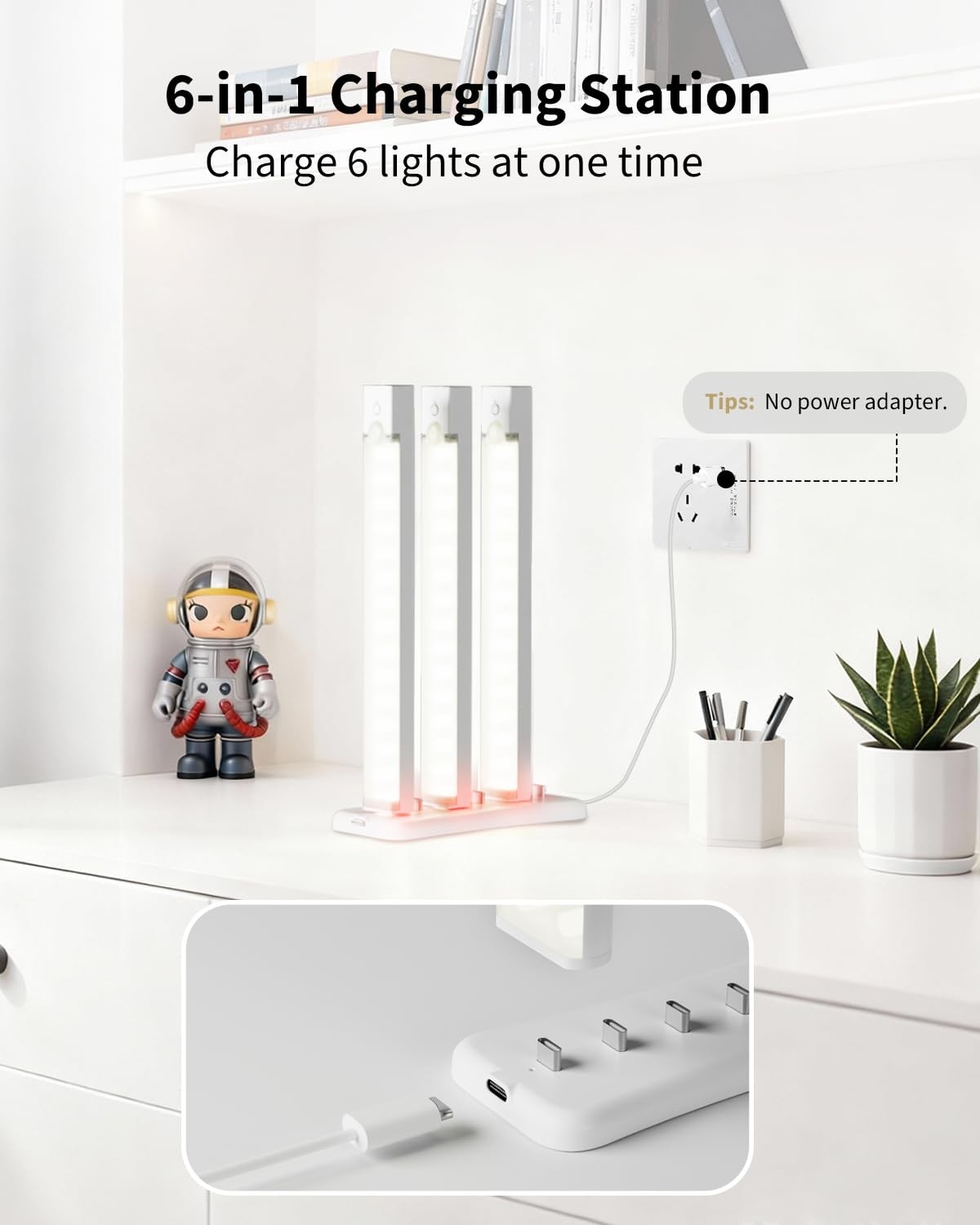 USB Under Cabinet Light Charging Station 6 TypeC Ports Motion Sensor Base