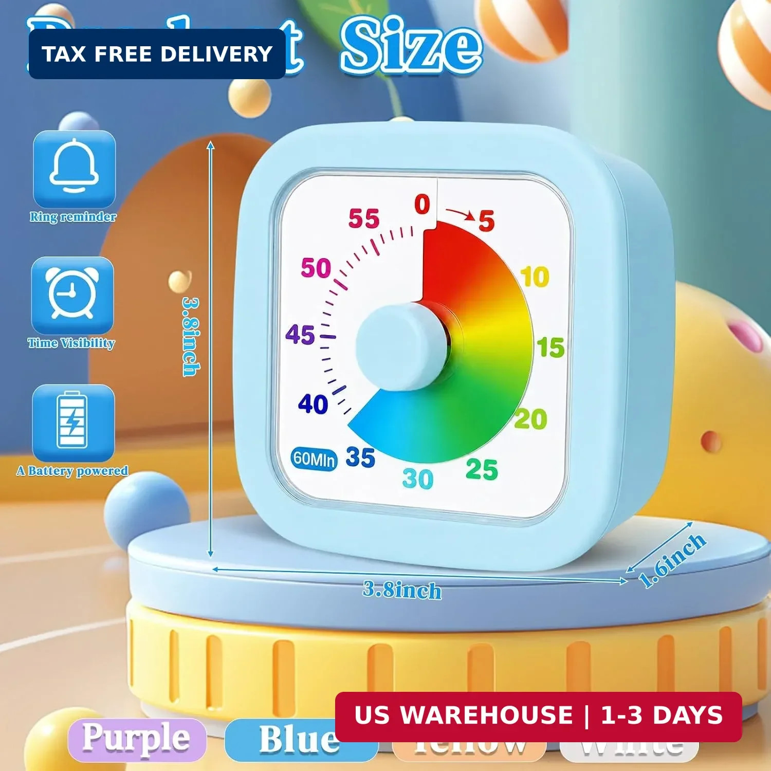 4 Pack Visual Timer 60 Minute Countdown Timer Colored Countdown Clock for Homesc