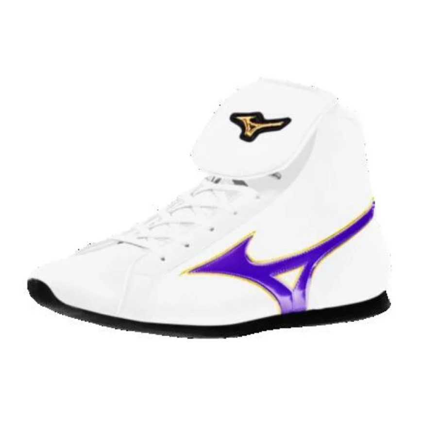 [Made to order] MIZUNO Short Boxing Shoes White/Purple/Metal Yellow Line/BK Sole