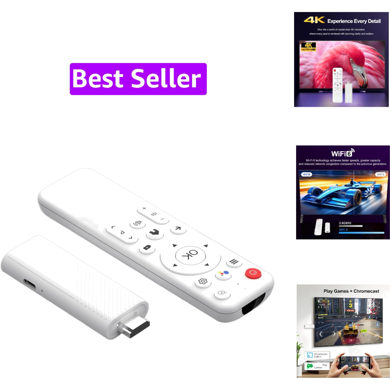 H96MAX TV Stick 4K Ultra HD Media Player Screencast WiFi6 16GB USB Home Media...