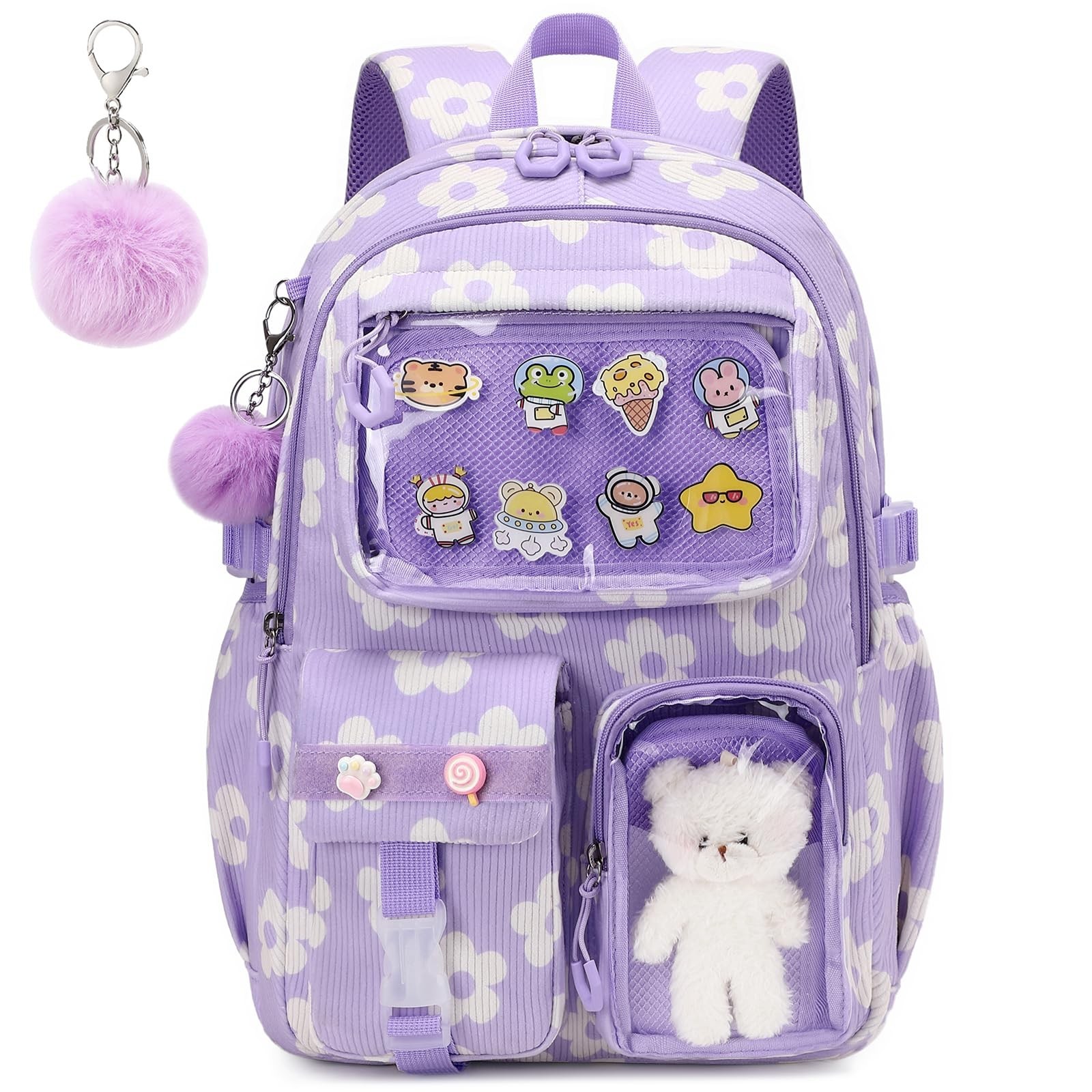 Girls Backpack Cute Kawaii Ita Backpacks Aesthetic Bookbag with Furball Penda...