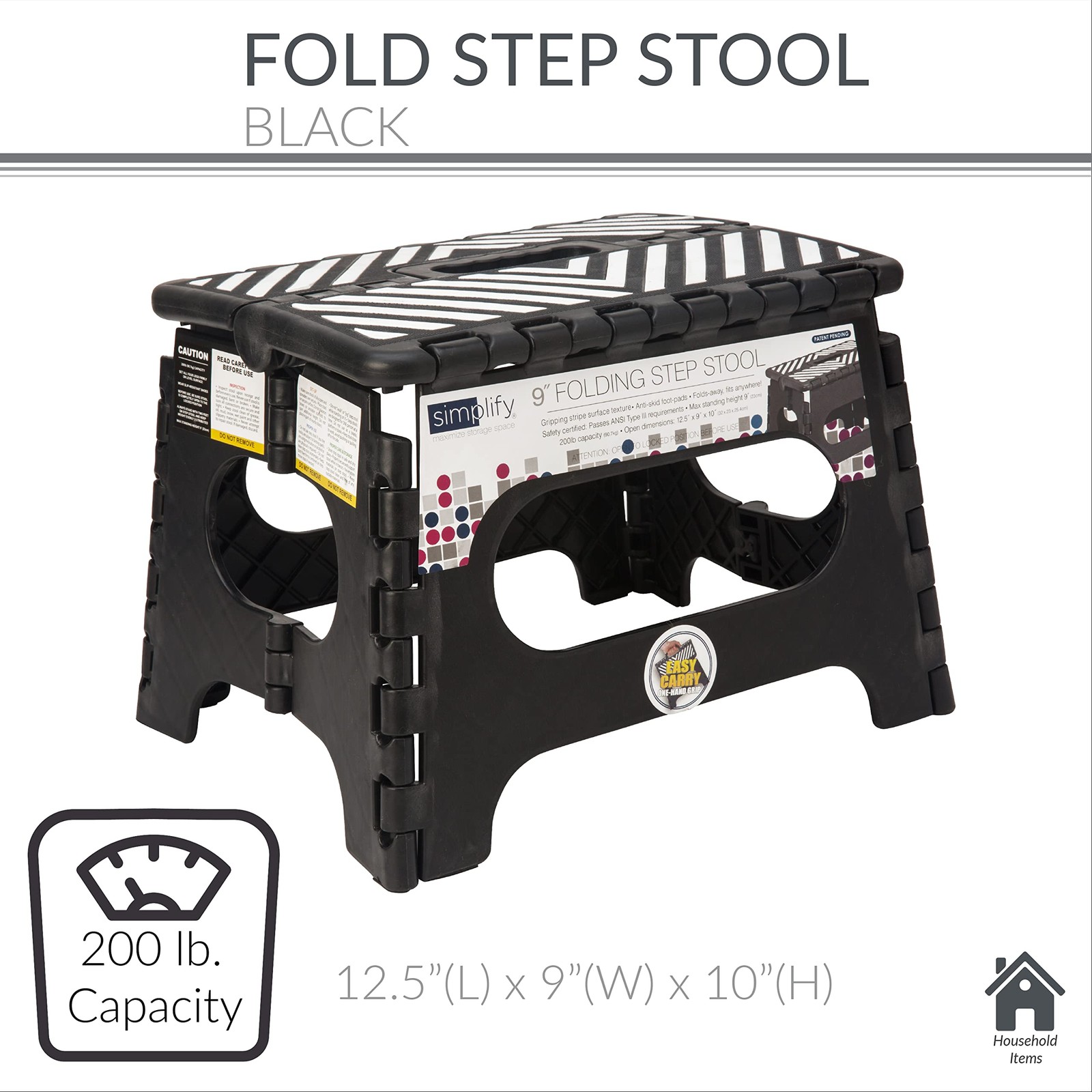Folding Step Stool-Lightweight, Sturdy and Safe, Carrying Handle, Easy to Ope...
