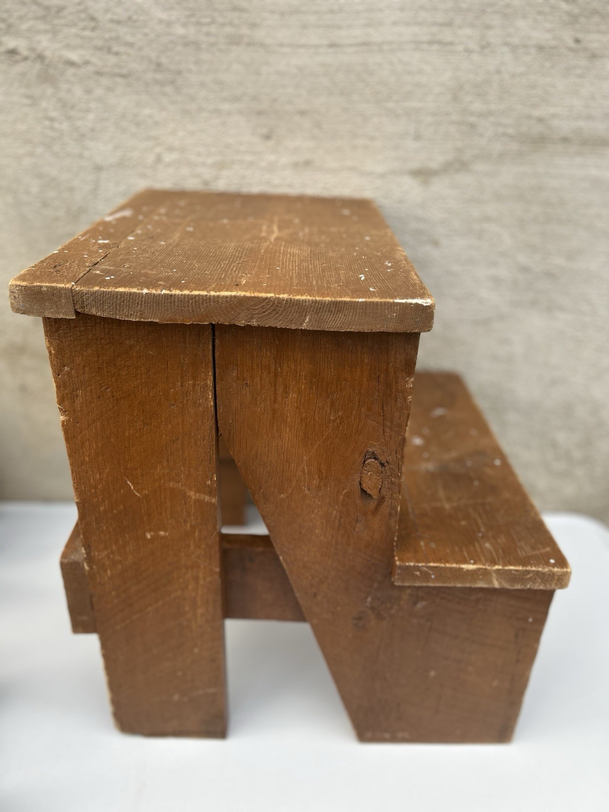 Vintage Rustic Solid Wood 2-Step Stool Farmhouse Bench Plant Stand Brown 19+