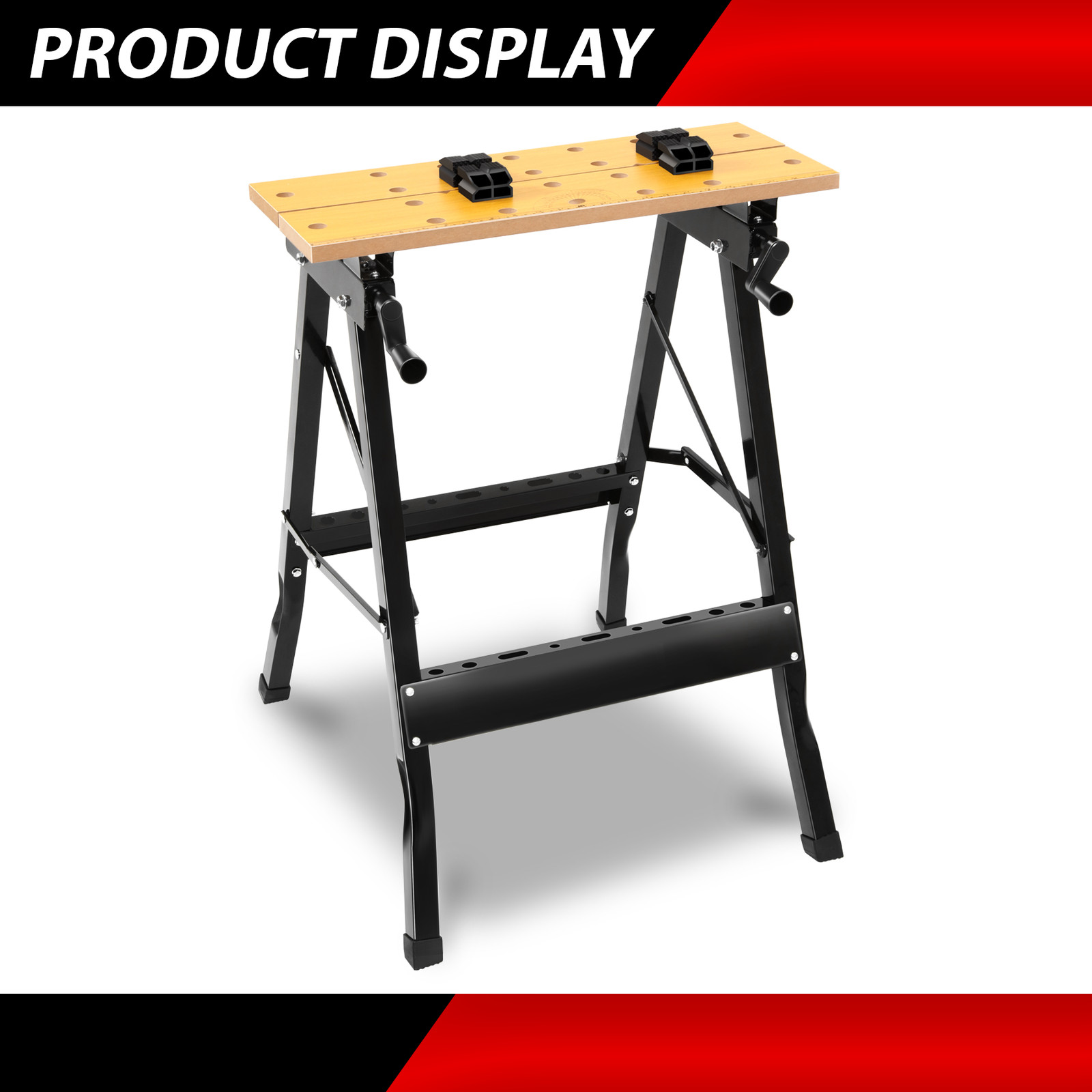 Heavy Duty Folding Work Table,Adjustable Height,Powder-Coated Steel,Yellow