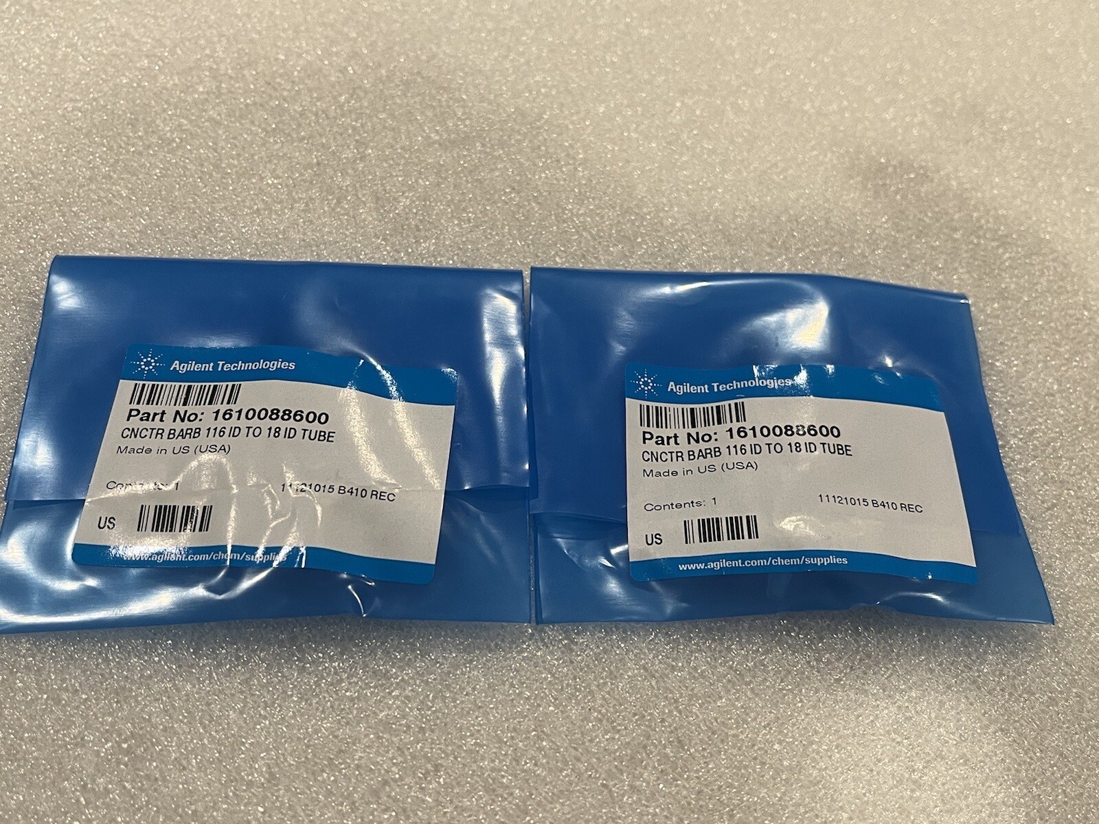AGILENT 1610088600 CNCTR BARB 116 ID TO 18 ID TUBE (LOT OF 2)