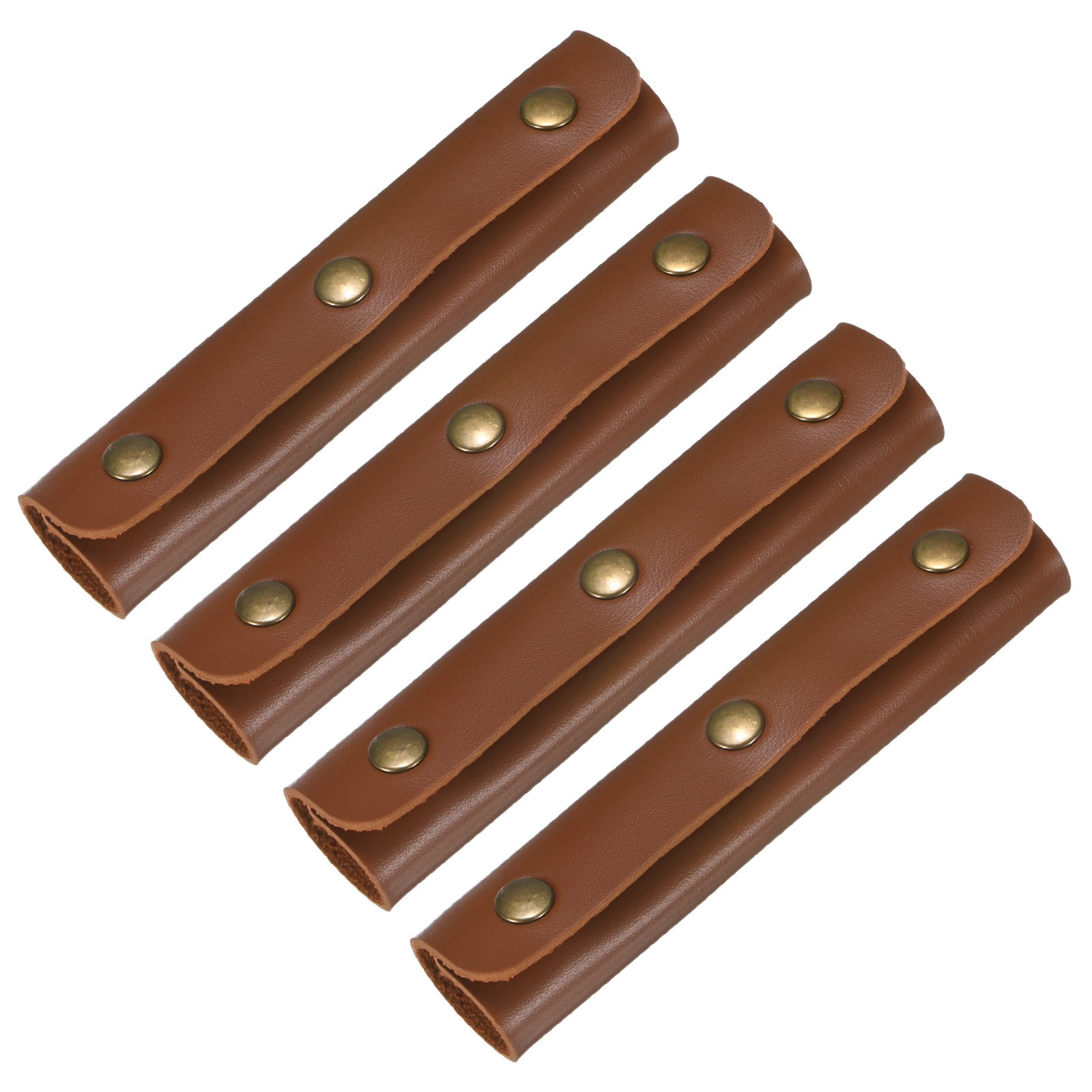 4PCS Leather Handle Wrap with 3 Metal Clasps for Suitcases,Dark Brown