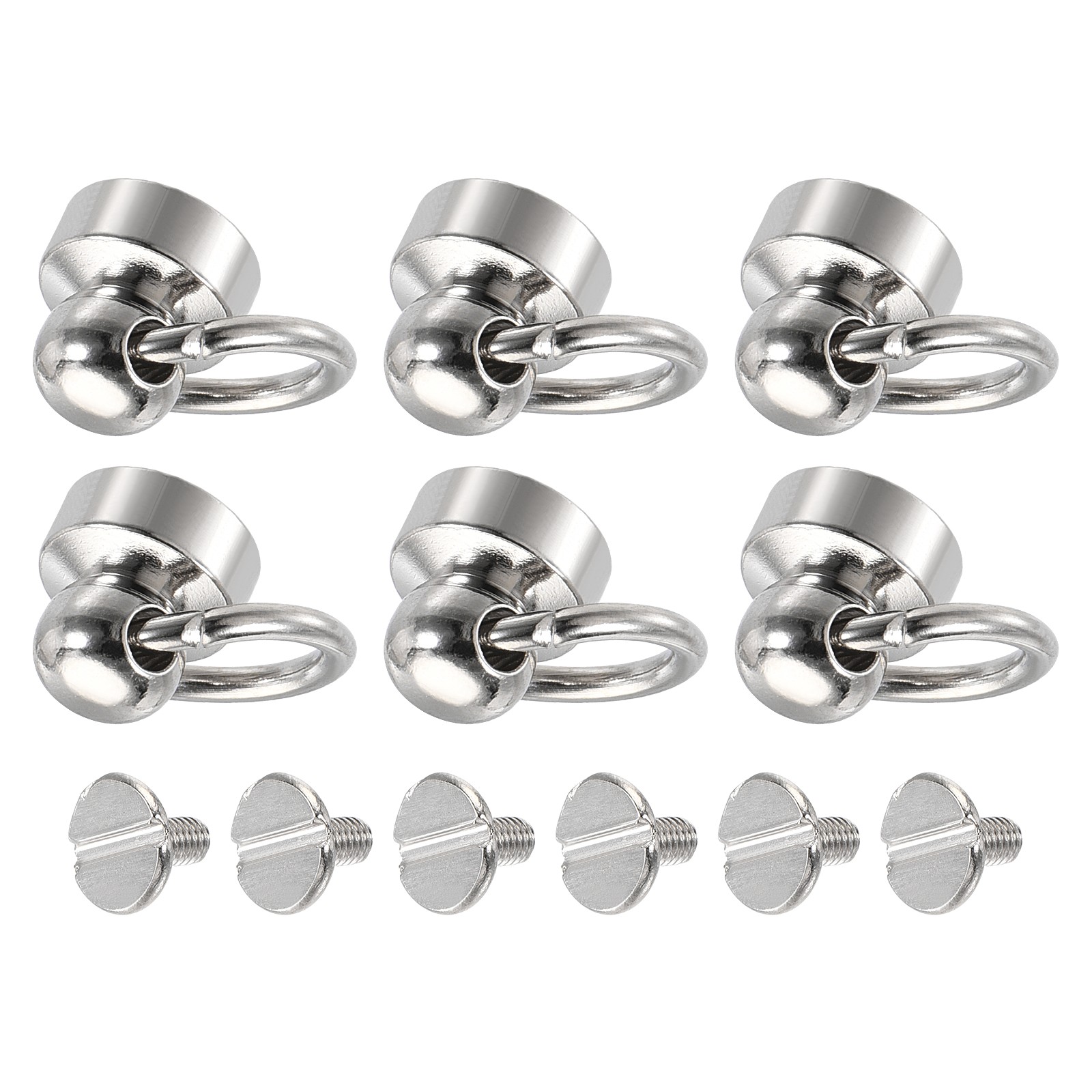 Round Head Pull Ring Rivet Studs 9mm 6Pcs Brass Button Rivets with Screw Silver