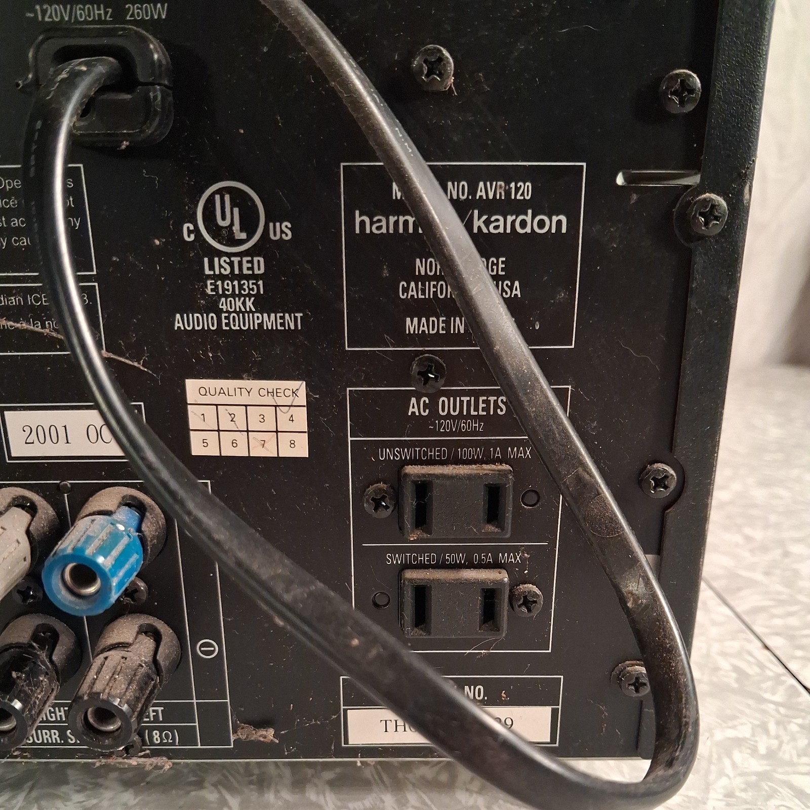 Harman Kardon AVR 120 AUDIO/VIDEO Receiver 200W - Untested As Is - Powers On