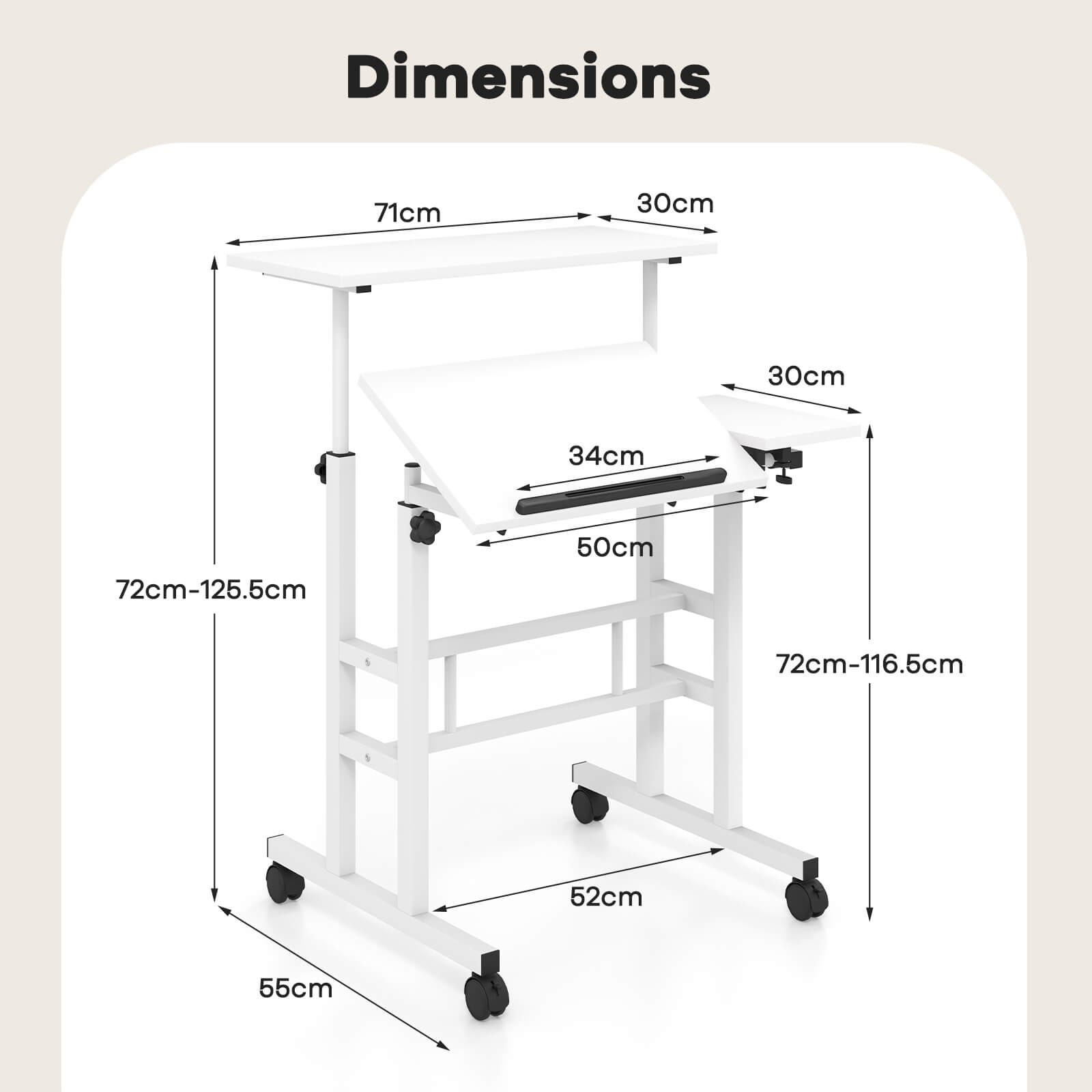 Costwy Adjustable Computer Desk Mobile Stand up Desk Tilting Workstation