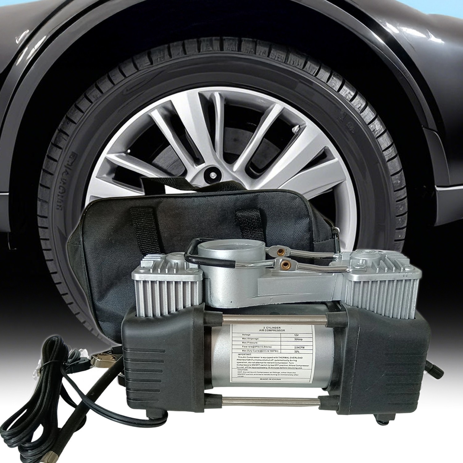 HEAVY DUTY PORTABLE AIR COMPRESSOR AUTO CAR TIRE INFLATOR ELECTRIC PUMP 12V - US