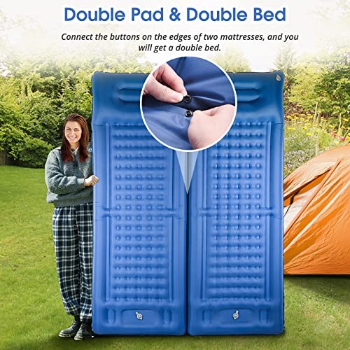 Camping Sleeping Pads，Extra Thick 5 Inch Inflatable Sleeping Mat Single Blue