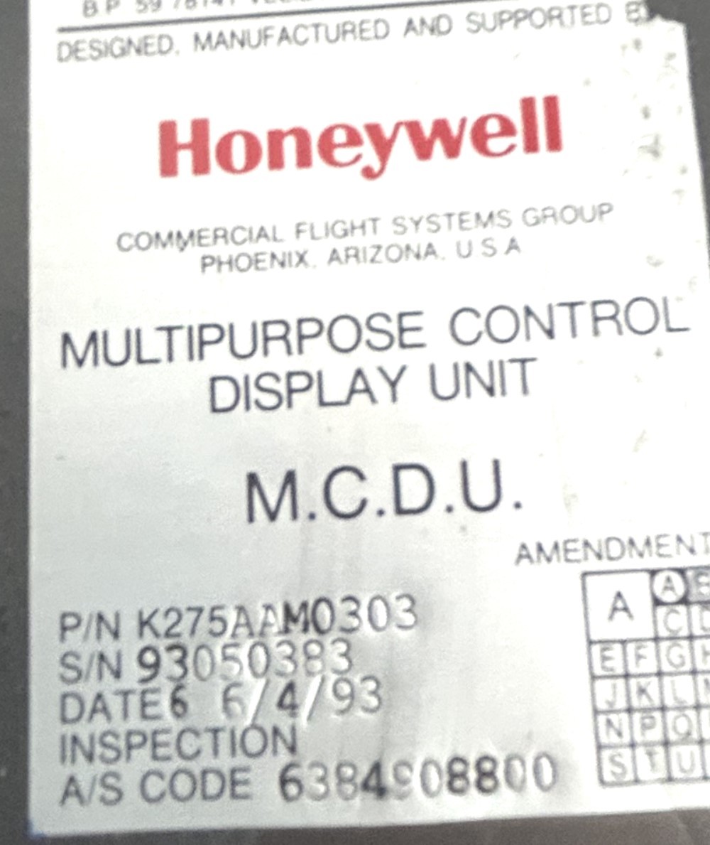 Airbus Aircraft MCDU Control Unit K275AAM0303