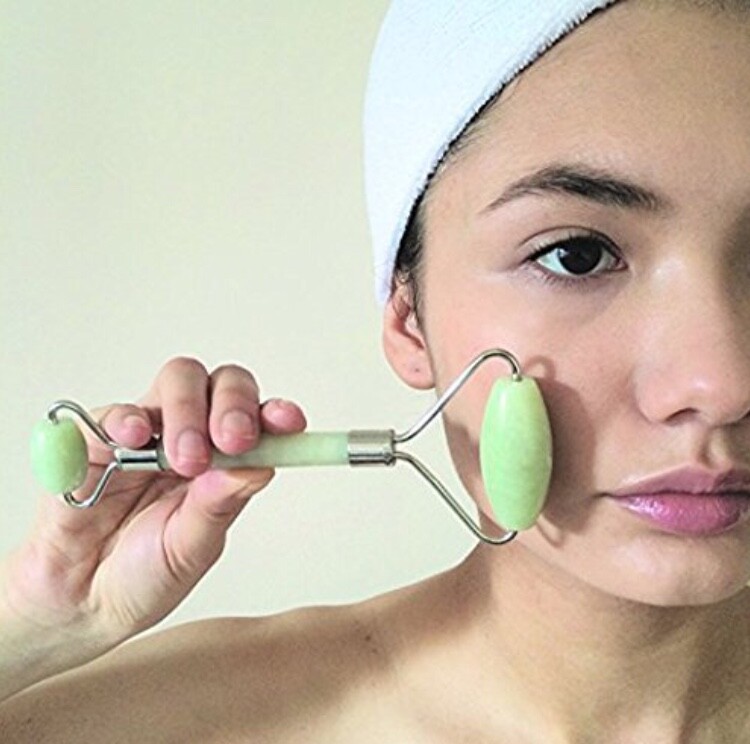 Jade Roller for Face 2 Pack with Bonus Silicone Face Brush