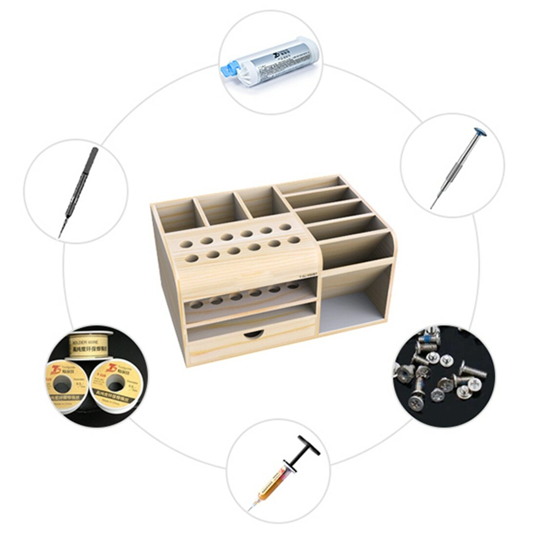 Wooden Tools Storage Box Holder Tools Organizer for Repair Model Accessories