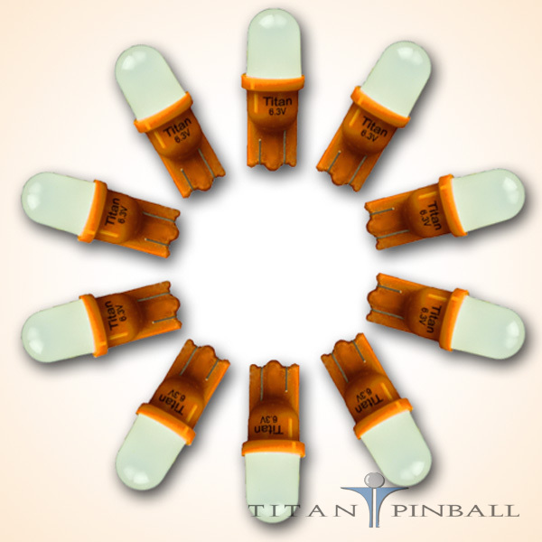 (10 Pack) - 6.3 Volt LED Bulb Frosted 555 Wedge Base (T10) Pinball - ORANGE