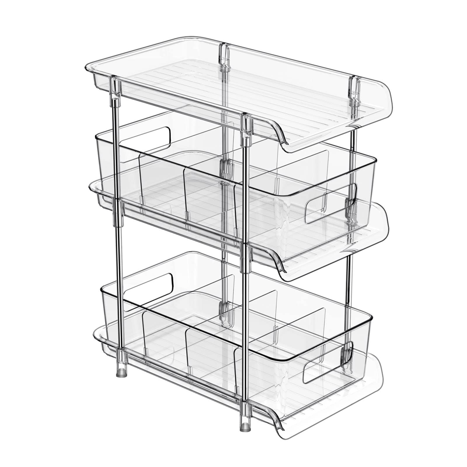 3 Tier Clear Bathroom Organizer with Dividers, Multi-Purpose Pull-Out Pantry ...