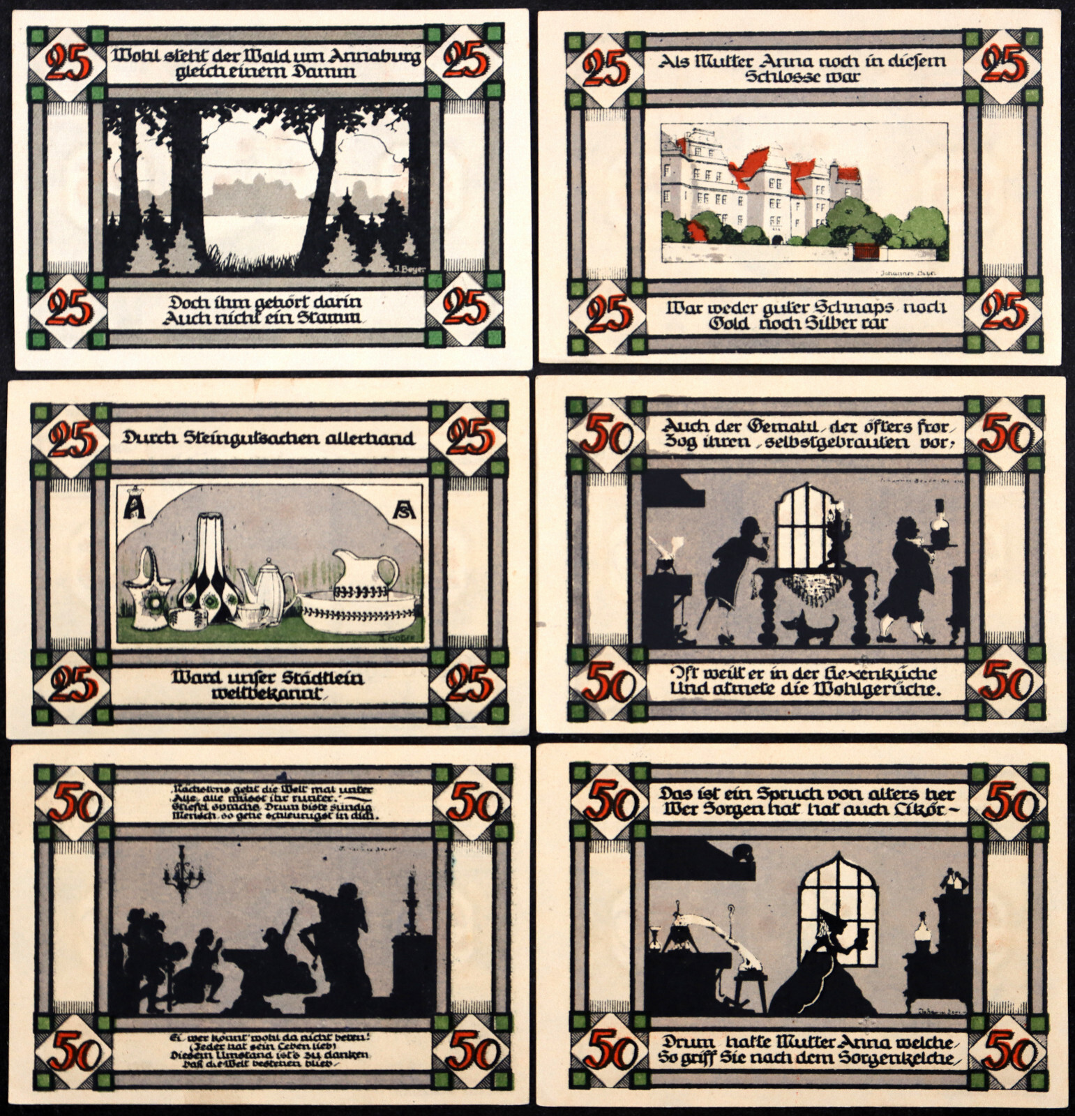 ANNABURG 1921 "Mother Anna's Schnapps" Complete Series German Notgeld