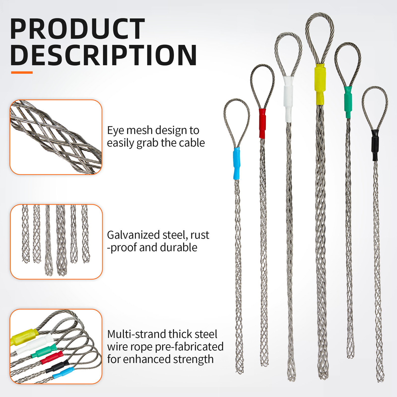 6PCS Cable Puller Socks 4-25 mm Cable Pulling Sock Grip Kit Eye Mesh Kits US