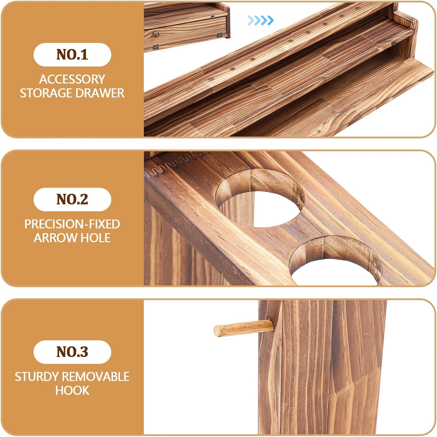2 Bow and 12 Arrow Wall Mounted Display Rack Compound Solid Wood Arrow Holder, R