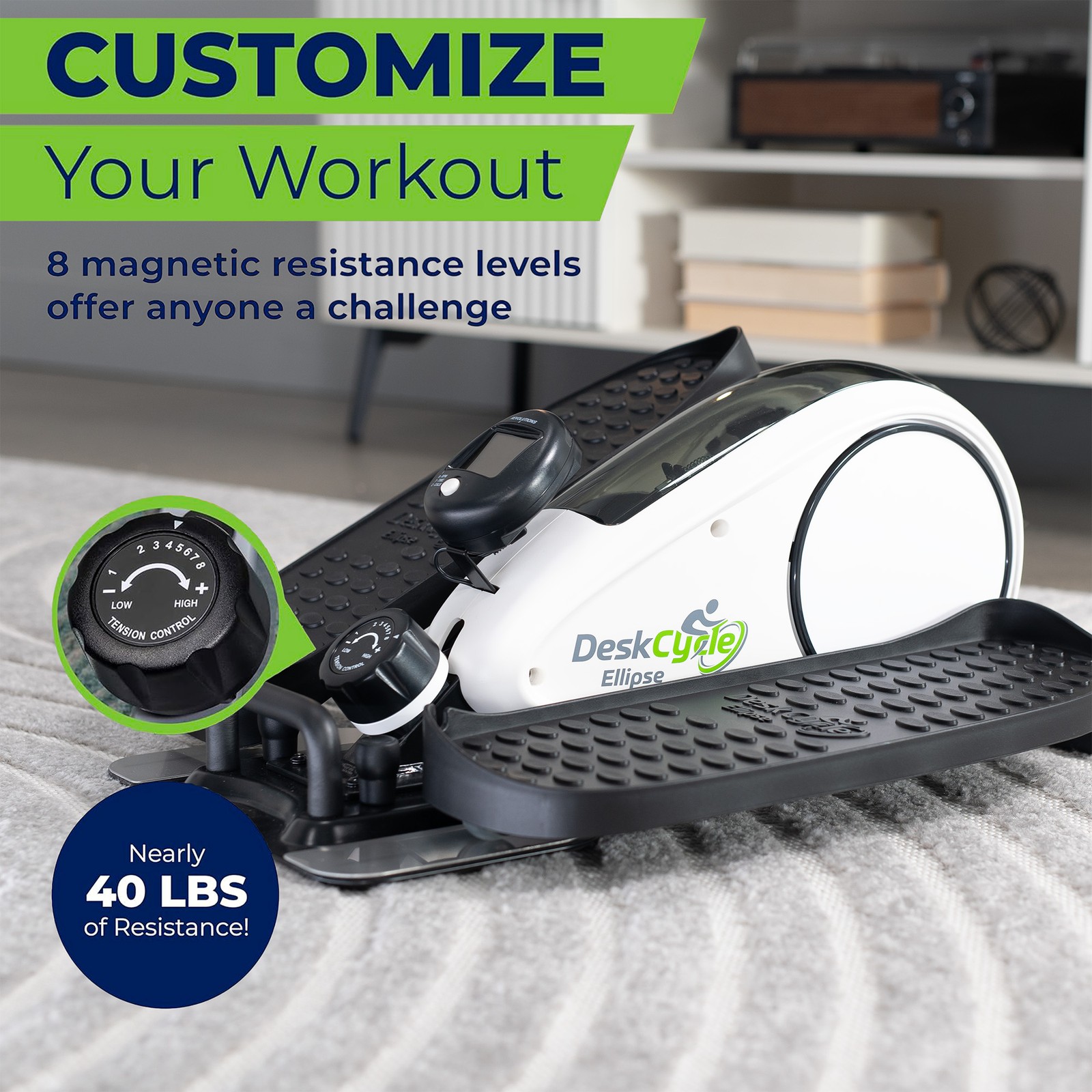 DeskCycle White Ellipse Leg Exerciser - Under Desk Elliptical Machine