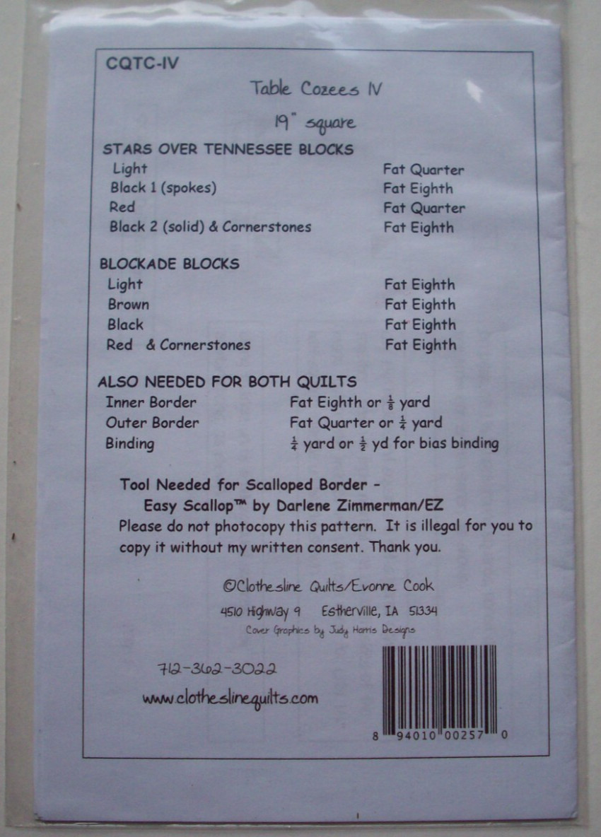 19" Table Cozees IV Stars over Tennessee Blockade mats quilt pattern *A15