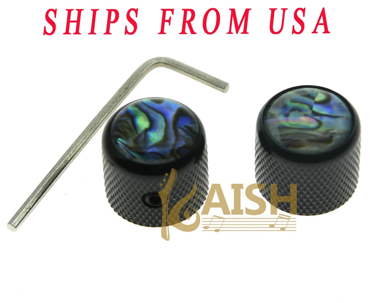 Set of 2 Set Screw Abalone Top Black Guitar Dome Knobs fit Telecaster Bass Knobs