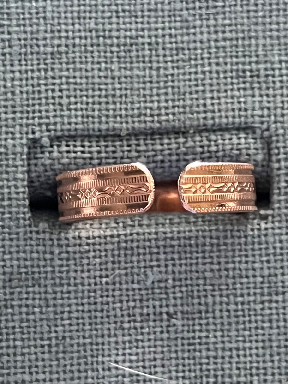 Copper Ring GEOMETRIC Pattern Open Backed Adjustable size 9 TO 10 1/2 #CR-257
